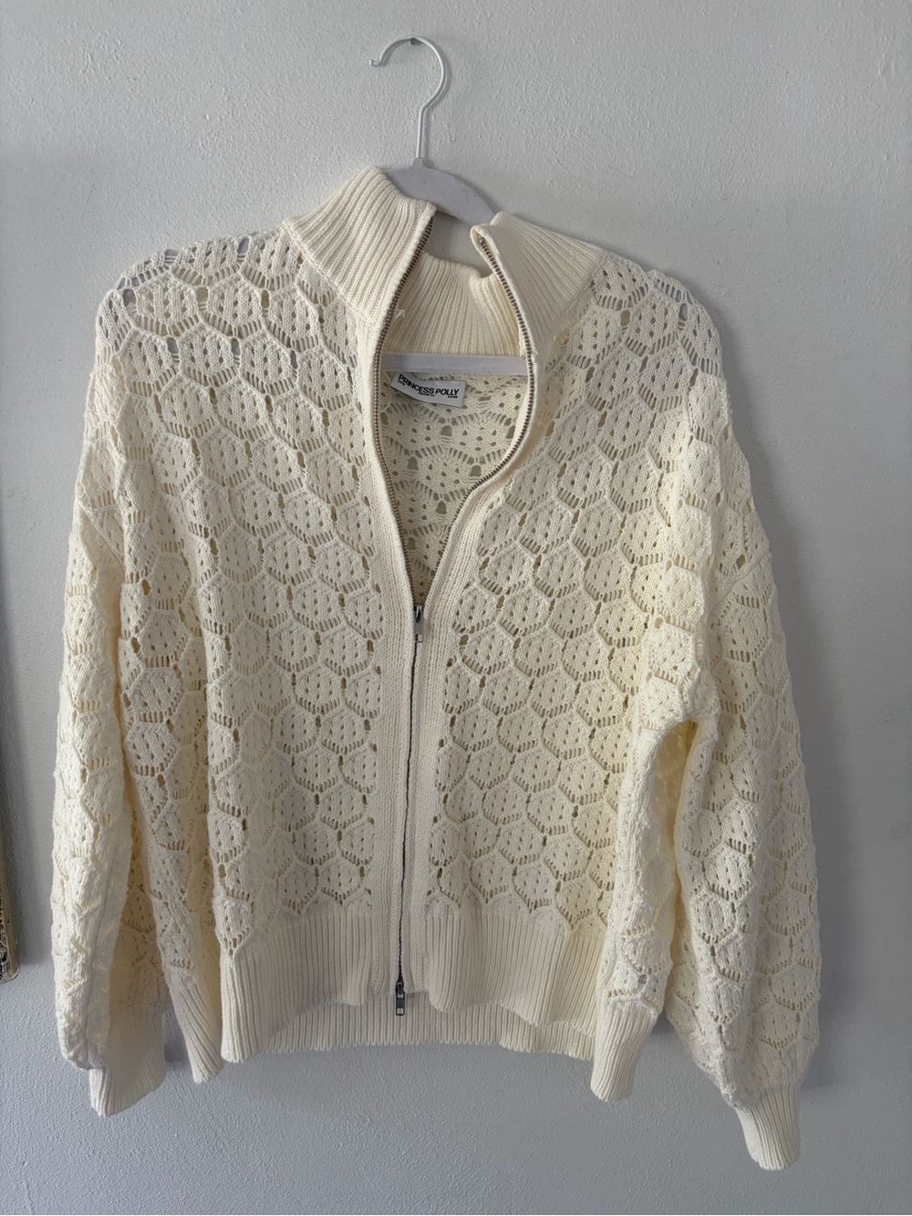 Princess Polly Cream Zip-Front Knit Sweater